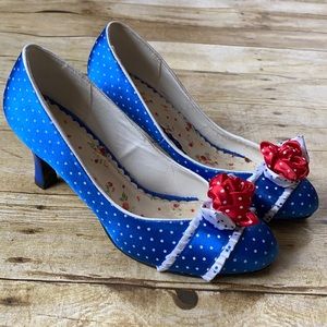 Bettie Page Blue Polka Dot Pin Up Heels Size 10